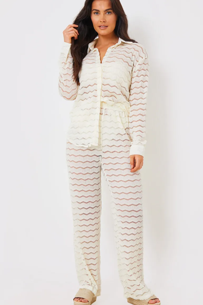 Sheered Chevron Wide Leg Trousers