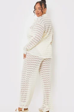 Sheered Chevron Wide Leg Trousers