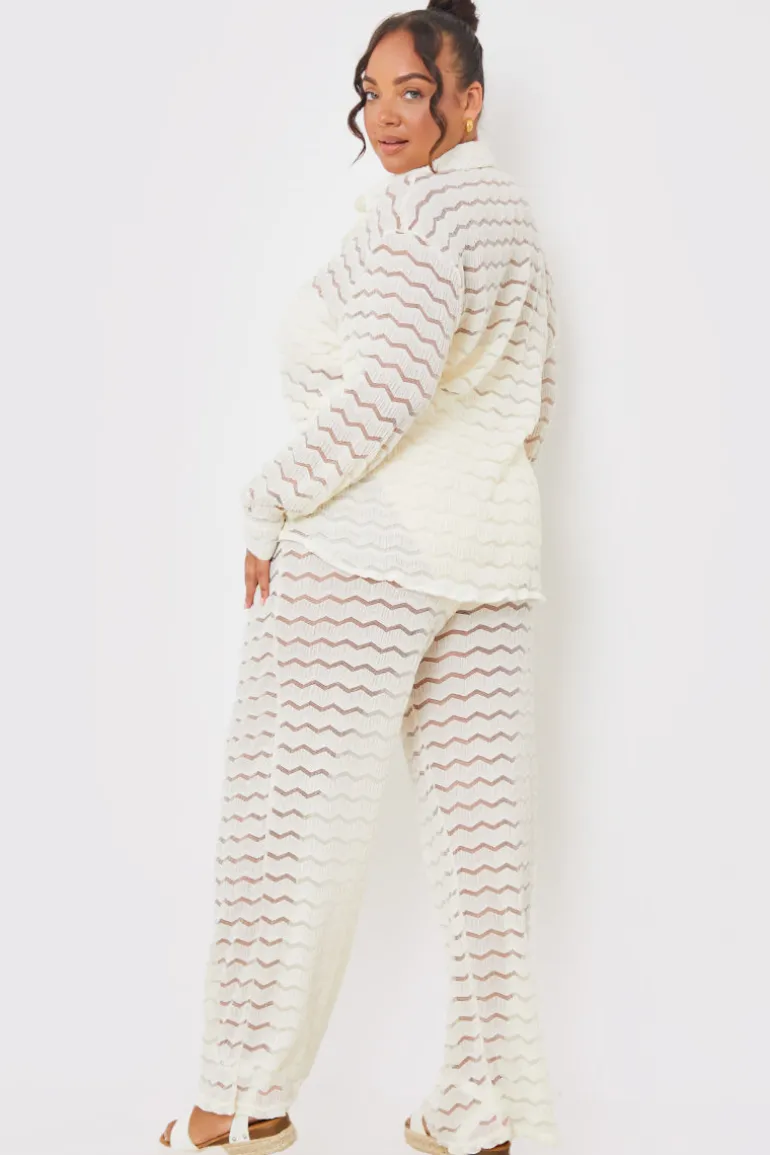 Sheered Chevron Wide Leg Trousers