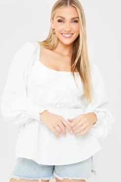 Shirred Button Down Blouse