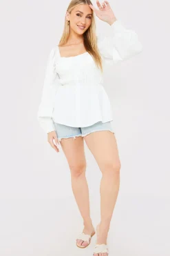 Shirred Button Down Blouse