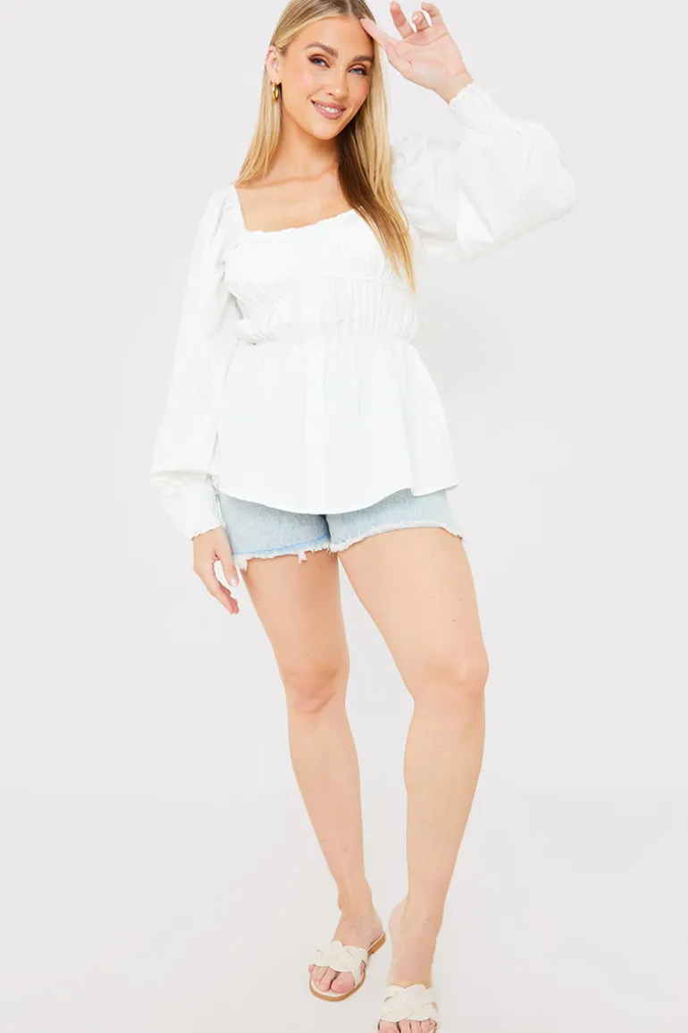 Shirred Button Down Blouse