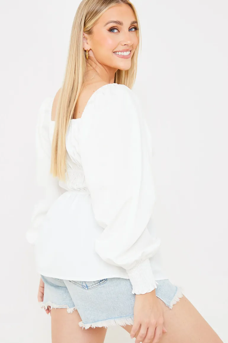Shirred Button Down Blouse