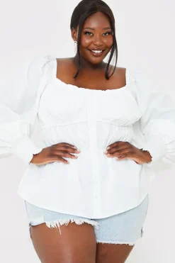 Shirred Button Down Blouse