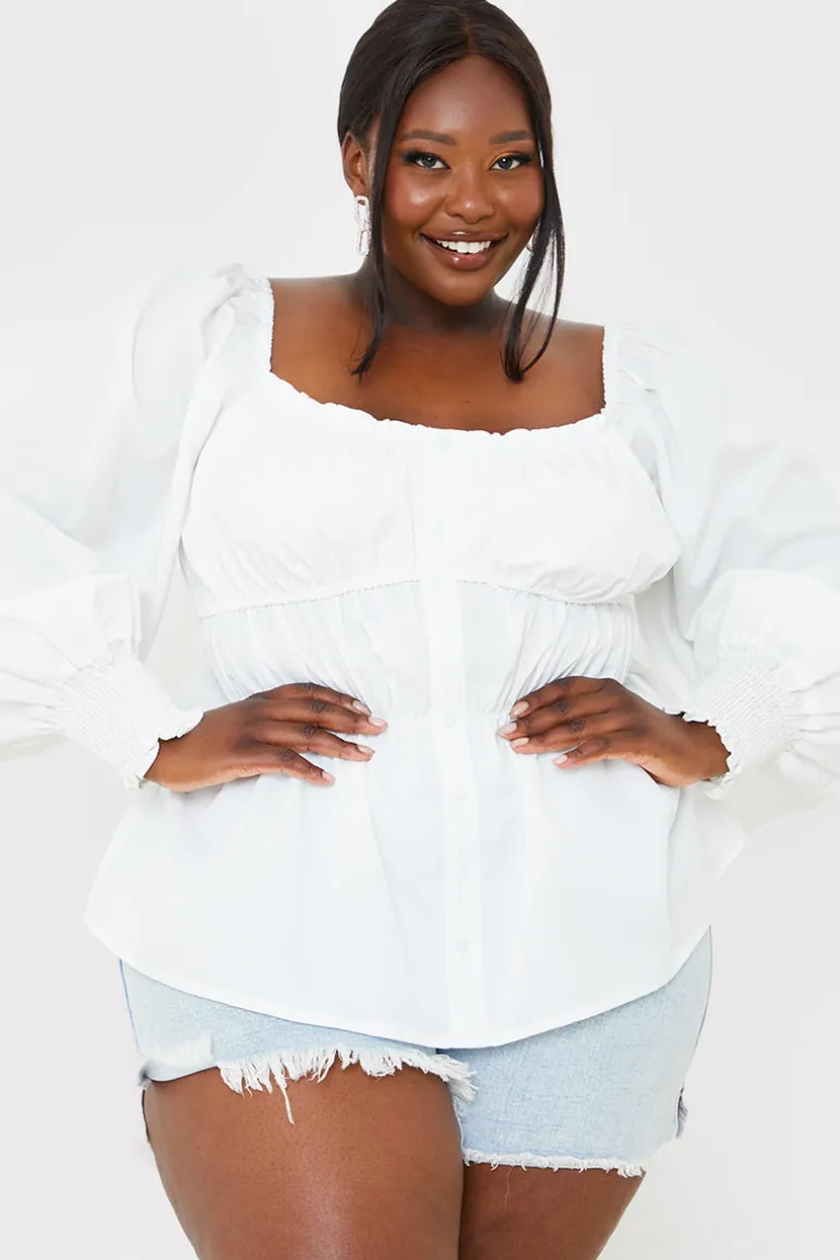Shirred Button Down Blouse