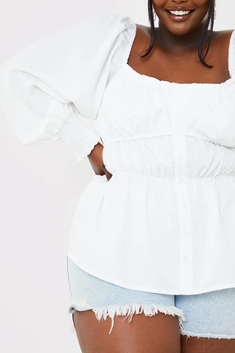 Shirred Button Down Blouse
