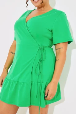 Short Sleeve Wrap Swing Dress