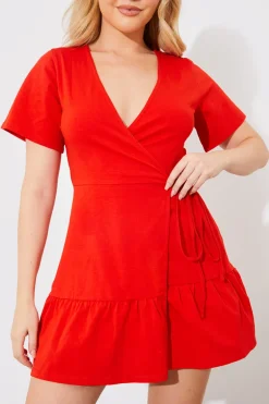 Short Sleeve Wrap Swing Dress