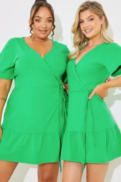 Short Sleeve Wrap Swing Dress
