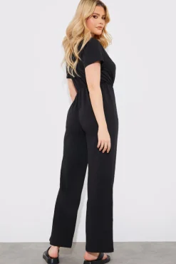 Short Sleeve Wrap Wide Leg Jumpsuit