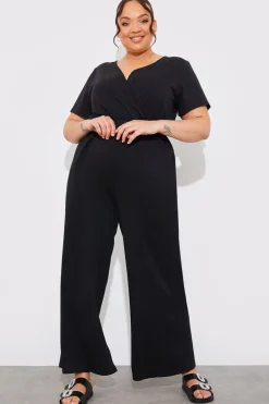 Short Sleeve Wrap Wide Leg Jumpsuit