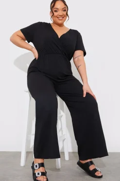Short Sleeve Wrap Wide Leg Jumpsuit
