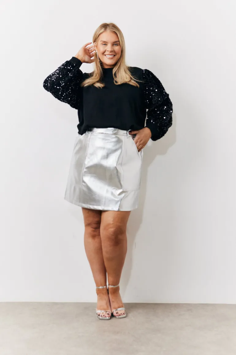 Silver Metallic Mini Skirt