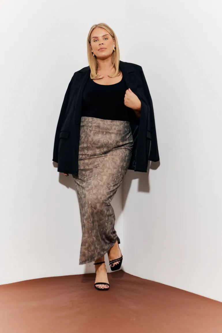 Snake Skin Printed Mesh Skirt