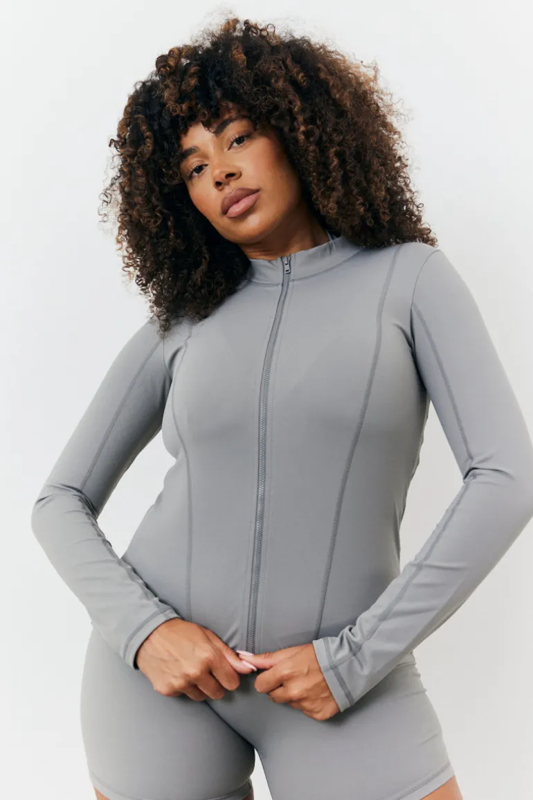 Soft Touch Seam Detail Zip Through Jacket