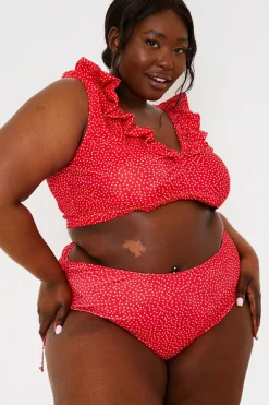 Spot Print High Waisted Bikini Bottoms With Ruched Sides