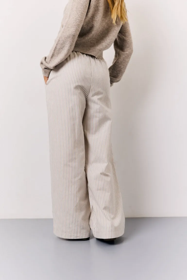 Stone Linen Look Stripe Trouser
