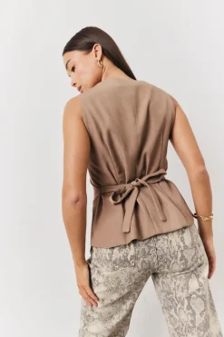 Stone Square Neck Longline Waistcoat