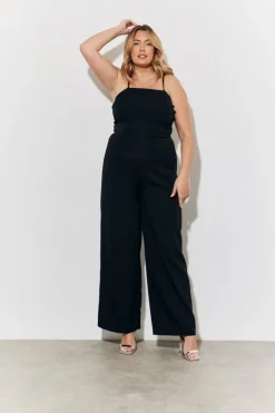 Strappy Wide Leg Button Detail Jumpsuit