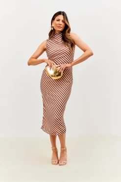 Stripe Printed Mesh Bodycon Midaxi Dress