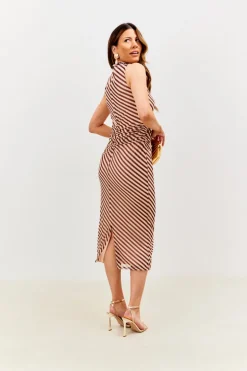 Stripe Printed Mesh Bodycon Midaxi Dress