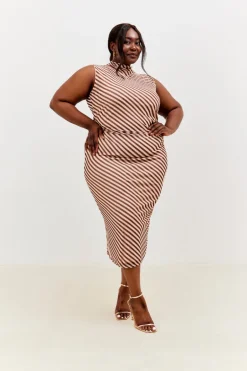 Stripe Printed Mesh Bodycon Midaxi Dress