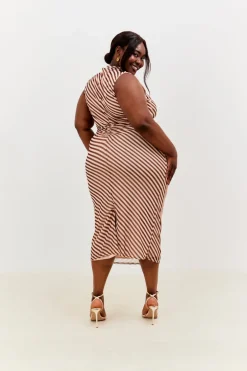 Stripe Printed Mesh Bodycon Midaxi Dress