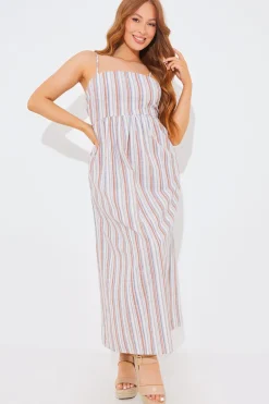 Striped Linen Look Midaxi Dress