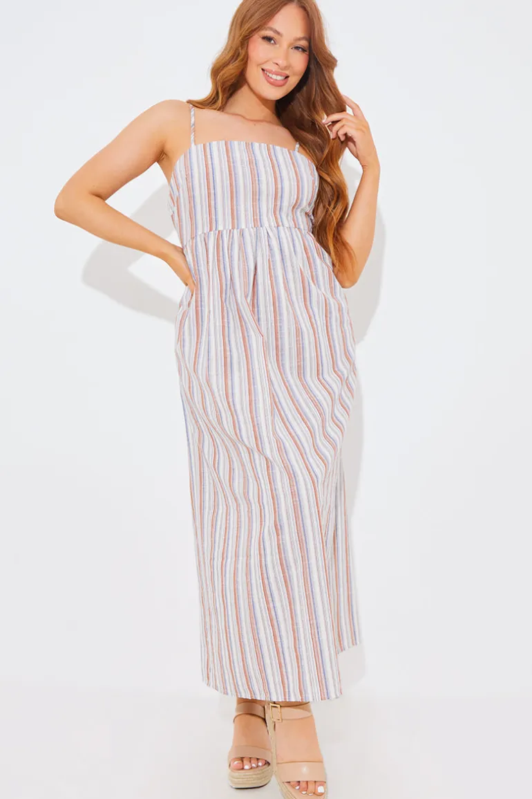 Striped Linen Look Midaxi Dress