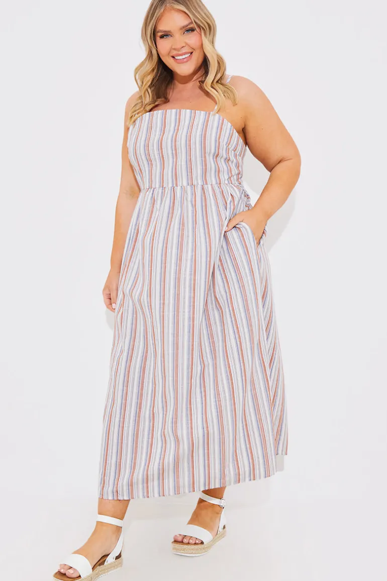 Striped Linen Look Midaxi Dress