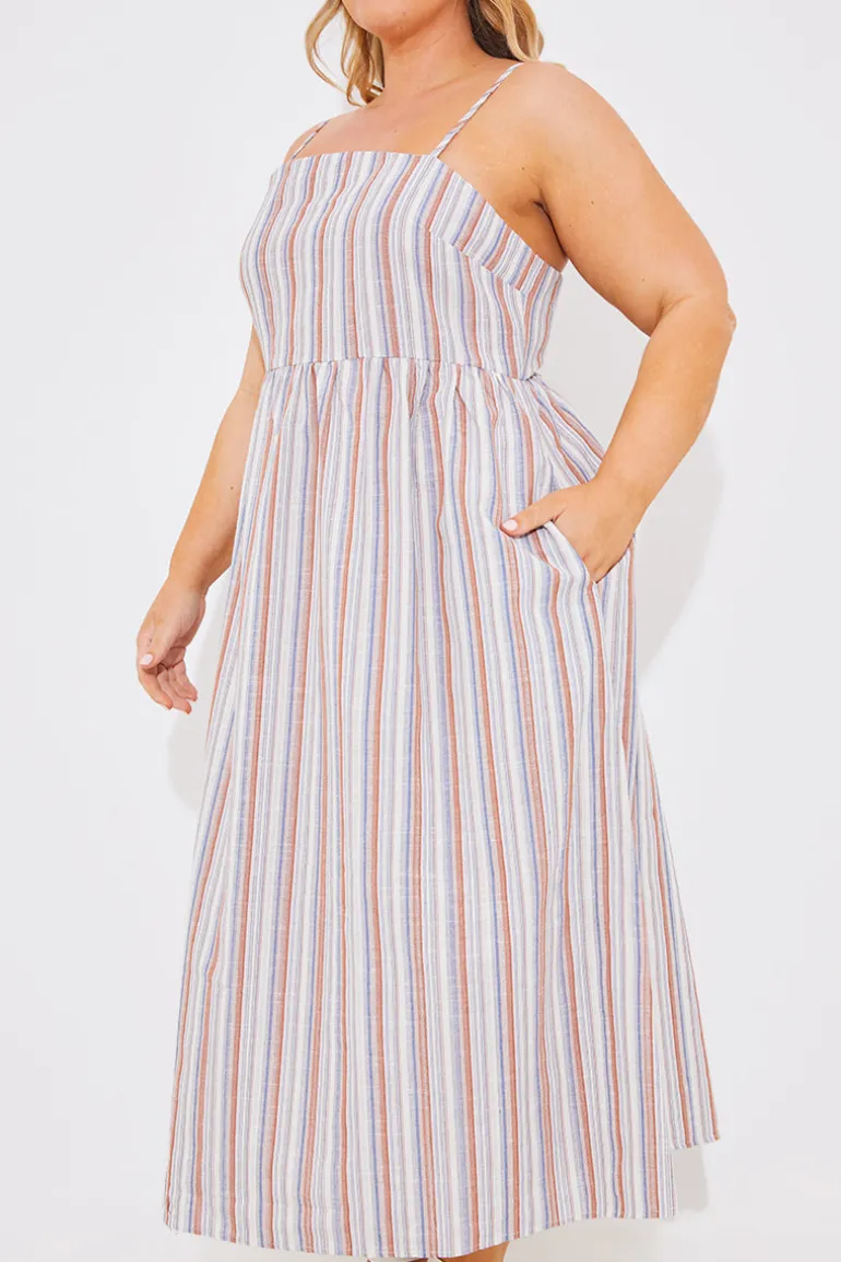 Striped Linen Look Midaxi Dress
