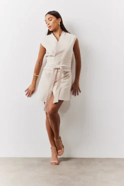 Structured Pocket Detail Belted Mini Dress