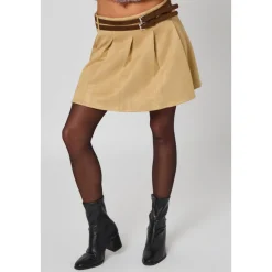 Suede Belted Pleated Skirt