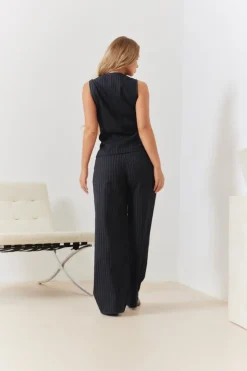 Tailored Pinstripe Round Neck Button Through Co-ord Waistcoat