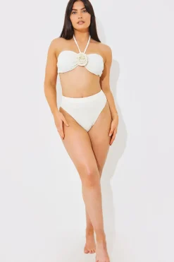 Textured Corsage Halterneck Bikini Top