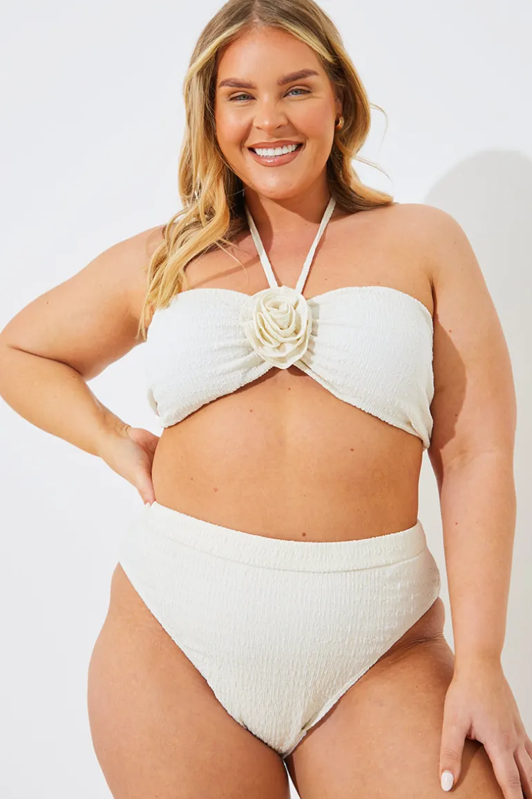 Textured Corsage Halterneck Bikini Top