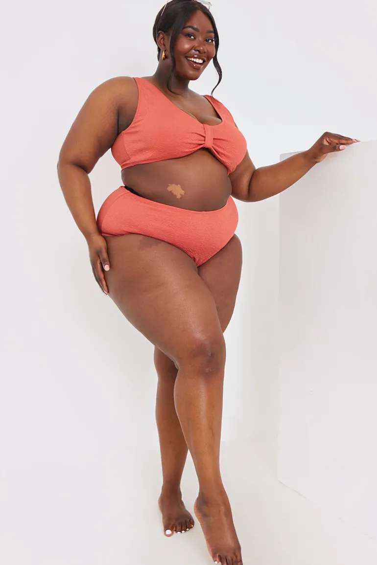 Textured Knot Front Detail Bikini Top