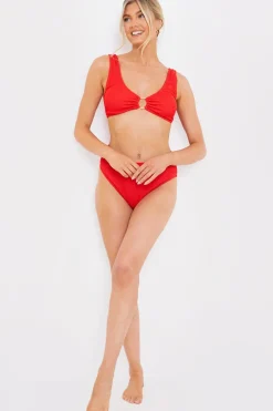 Textured Scoop Neck Ring Detail Bikini Top