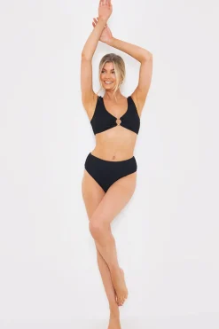 Textured Scoop Neck Ring Detail Bikini Top