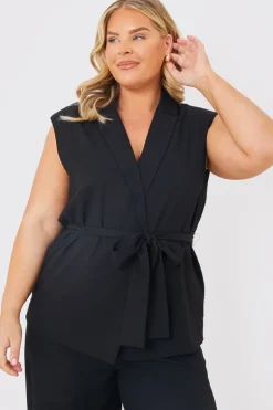 Textured Tie Waist Sleeveless Co-Ord Blazer