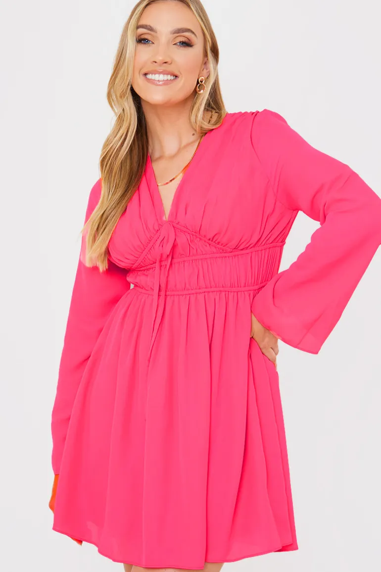 Tie Detail Plunge Skater Dress