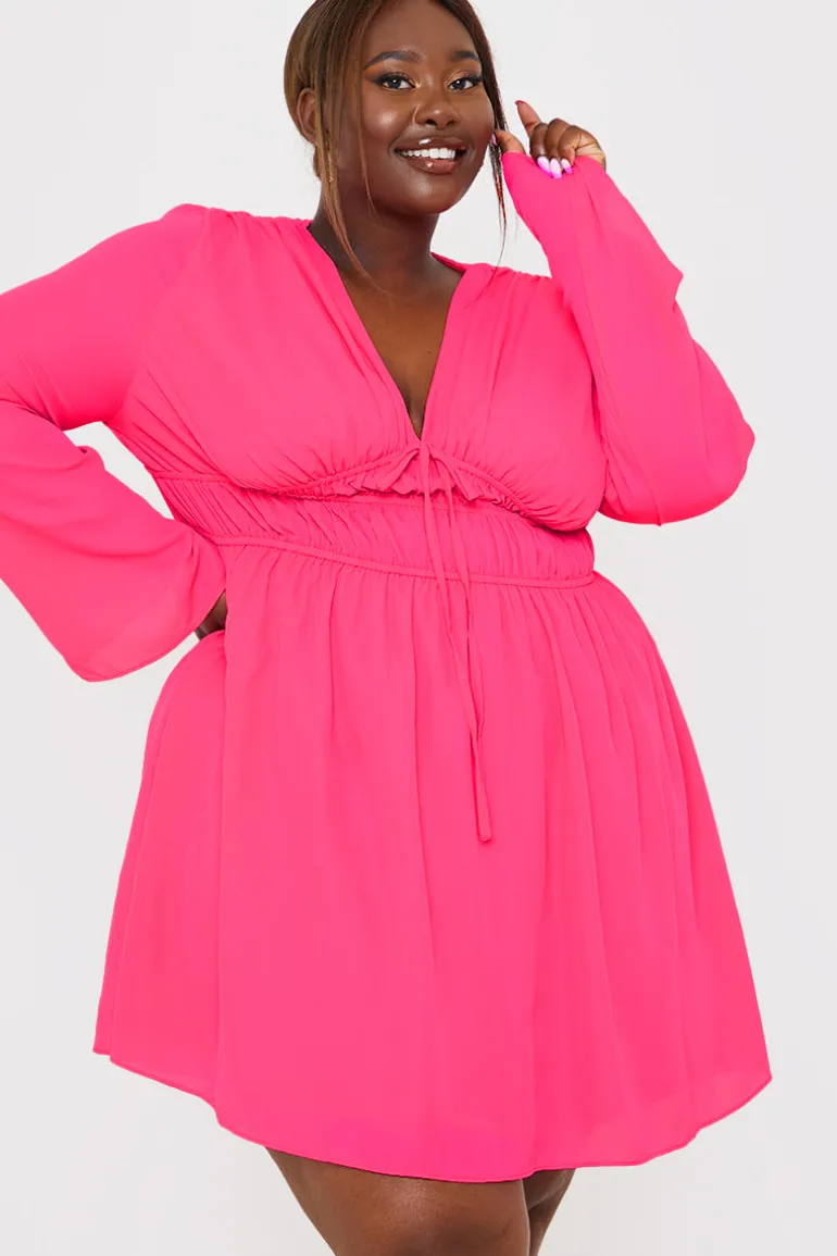 Tie Detail Plunge Skater Dress
