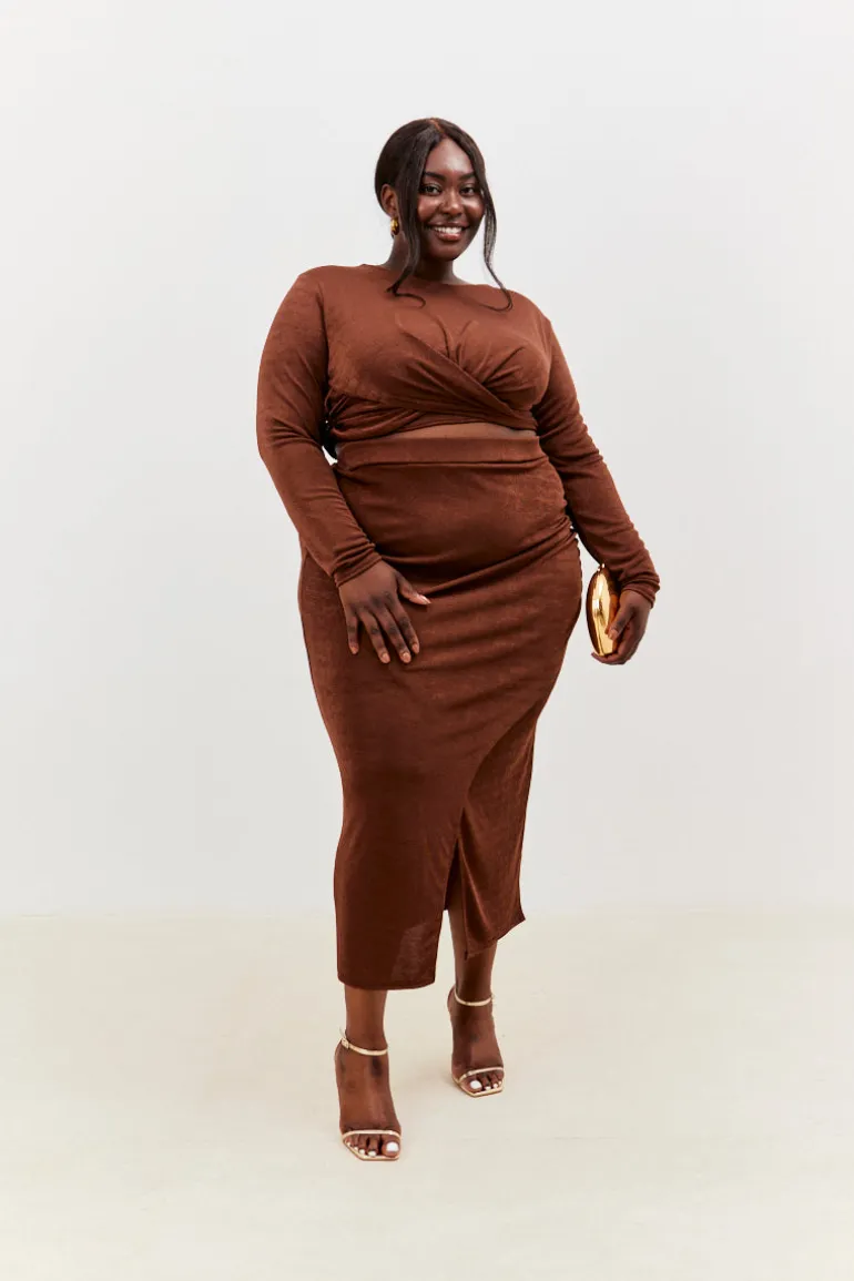 Twist Acetate Slinky Co-Ord Crop Top