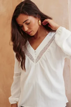 V Neck Crochet Insert Blouse