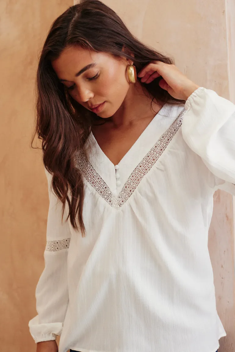 V Neck Crochet Insert Blouse