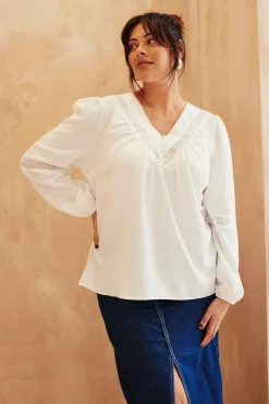 V Neck Crochet Insert Blouse