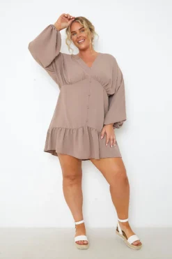 V Neck Frill Hem Smock Dress