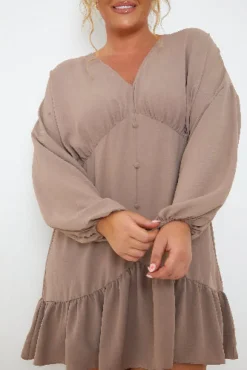 V Neck Frill Hem Smock Dress