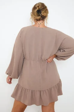 V Neck Frill Hem Smock Dress
