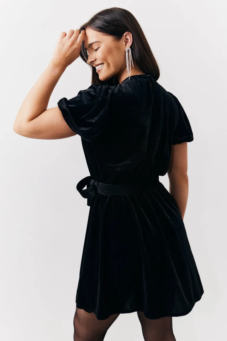 Velvet Embellished Belt Mini Dress